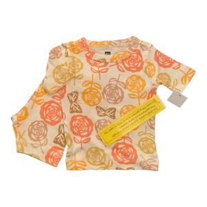 🆕 Tea Collection NWT Blockprint Rose and Butterfly Pajama Set. 9-12 Months.